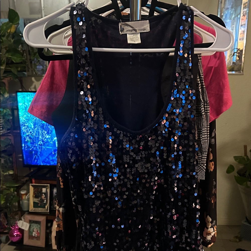 Imaginary Voyage Black Sequin Tank Top